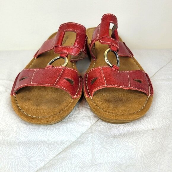 Natural Soul Dalbert red leather slide sandals two straps square silver accent 8 - Picture 2 of 9